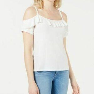Bar III Ruffle Flounce Trim Cold Shoulder Top 386
